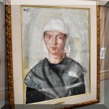 A07. Framed Javier Clavo fisherwoman portrait. 32”h x 27”w 